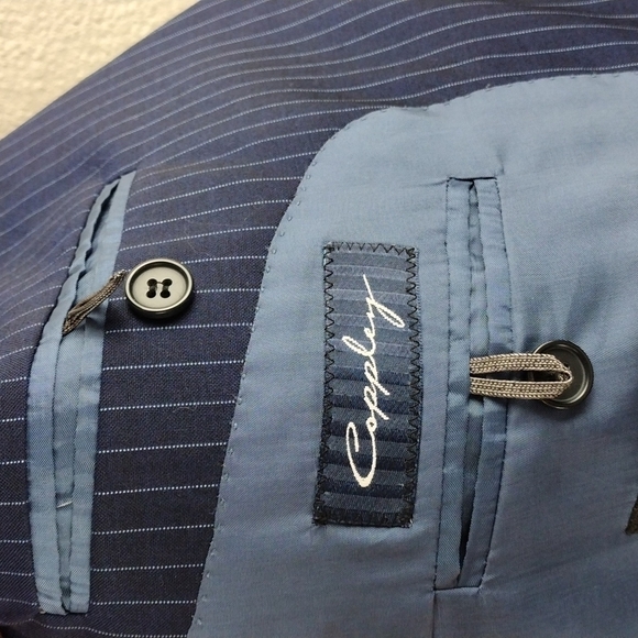 Coppley Navy Blue Pinstripe Wool One Notched Single-Breasted Classic Suit Jacket - Picture 10 of 14